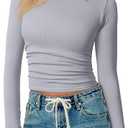 TOB Womens Shirts Long Sleeve Crew Neck Basic Fitted Crop Tops Casual Fashion T-Shirt for Women (Gray, S)