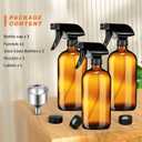 3 Pack Glass Spray Bottles 16 oz, Trigger Empty Spray Bottles Refillable with Funnel, Bottle cap, Labels for Cleaning Solutions, Plants, Essential Oils (3Pcs (Amber))