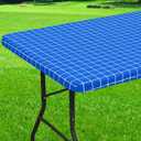 Rectangle Vinyl Table Cloth 30x48, Waterproof Elastic Fitted Tablecloth with Flannel Backing, Plastic Table Cover for Picnic, Camping, Outdoor, Blue