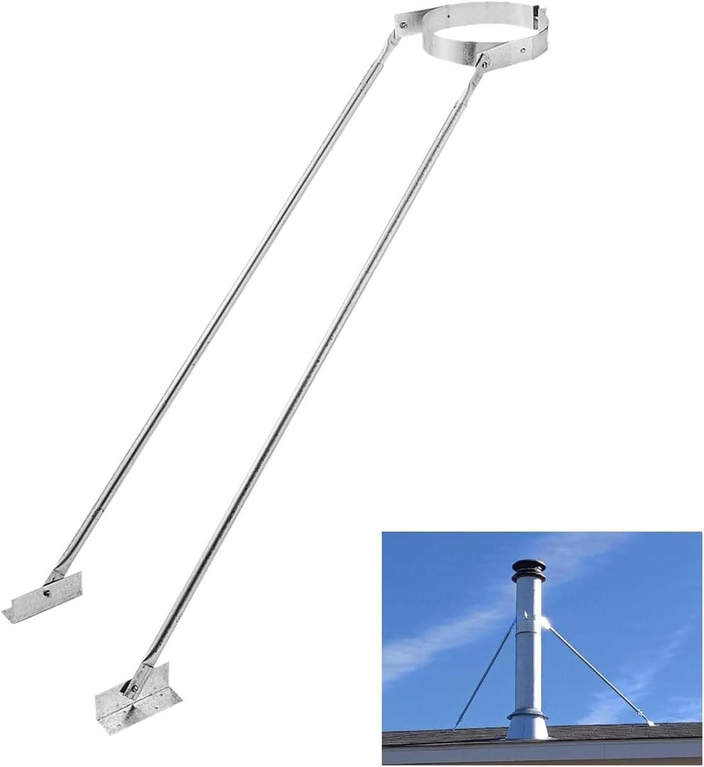 Stainless Steel Extended Roof Chimney Support Kit, 6-14" Adjustable Extended Roof Brace, Chimney Stove Pipe Support Provide Stability Against Wind and Snow(6-14")