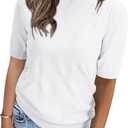 Arach&Cloz Women's Fashion Spring Summer Tops 2026 Short Sleeve Sweater Crew Neck Knit Pullover Dressy Easter Shirt Business Casual Work Outfits White XL