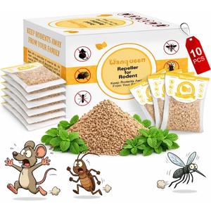 Wanqueen 10 Pack Mouse Repellent Pouches, Natural Rodent Repellent Peppermint Oil for Mice Rats Squirrels, Indoor Outdoor Pest Control for Home Car RV Garage Attic Basement, Pet Safe Mice Deterrent