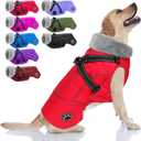 Doglay Dog Jacket Waterproof Dog Coat with Harness Built in, Christmas Puppy Winter Coat Reflective Turtleneck Puffer Snow Jackets for Small Medium Large Dogs (Red)