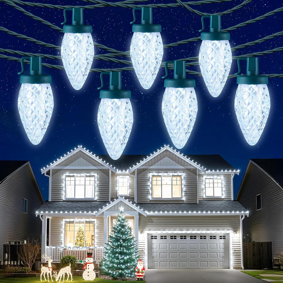 C9 LED Christmas Lights Outdoor, 72 FT 110 LED C9 String Lights, 8 Modes & Timer Connectable Waterproof for Christmas Tree Light Indoor Outdoor Roofline Patio Garden Yard Xmas Decoration, White 2 Pack
