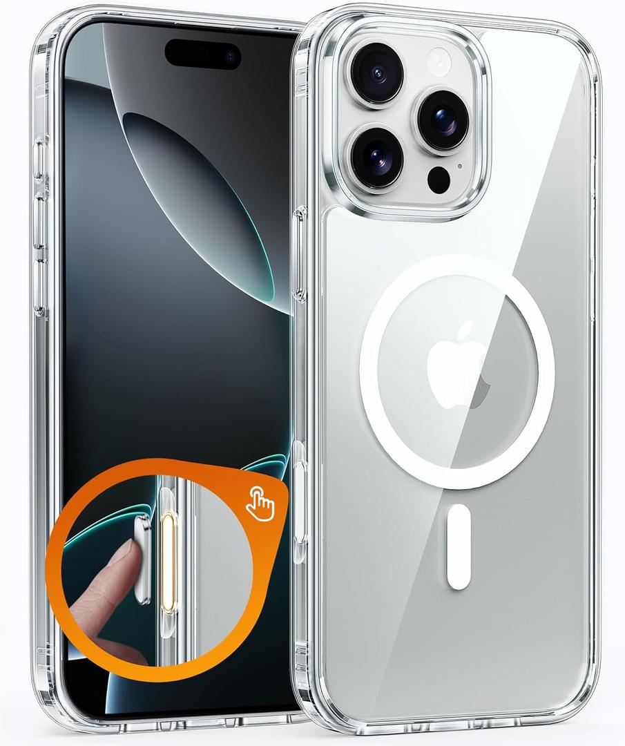 FNTCASE for iPhone 16 Pro Case: Support Camera Control Capture Magnetic Military Grade Drop Protection Anti Yellowing Cell Phone Cover - Rugged Shockproof Transparent Cases, A-Transparent 