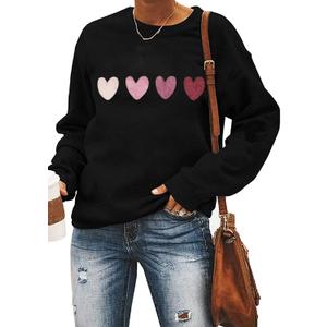 Ykomow Long Sleeve Valentines Shirts Women Plaid Love Heart Valentine's Sweatshirts Blouse Tops M, Black