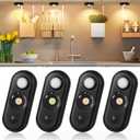 LED Motion Sensor Puck Lights, Rechargeable Under Cabinet Lighting, Dimmable Closet Lights, Magnetic Night Light, Wireless Under Counter Lights for Kitchen, Stairs, Hallway, Warm White, 4Pack, Black