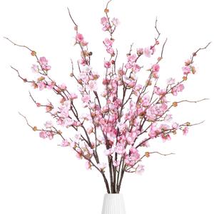 Sggvecsy Artificial Plum Blossom Flowers 4 Pcs Faux Cherry Blossom Stems Faux Silk Plum Blossom Branches 36.2 Fake Flowers Long Stems for Vase Arrangements Home Wedding Table Decor (Pink)