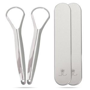 Me Mother Earth 2 pack Stainless Steel Tongue Scraper for Adults with 2 Metal Travel Cases Durable Metal Cleaner for Oral Care, Fresh Breath, and Eco-Friendly Dental Care