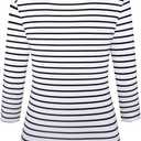 LilyCoco Womens V Neck Tops 3/4 Length Sleeve Spring Breton Striped Shirt White Small (White, S)