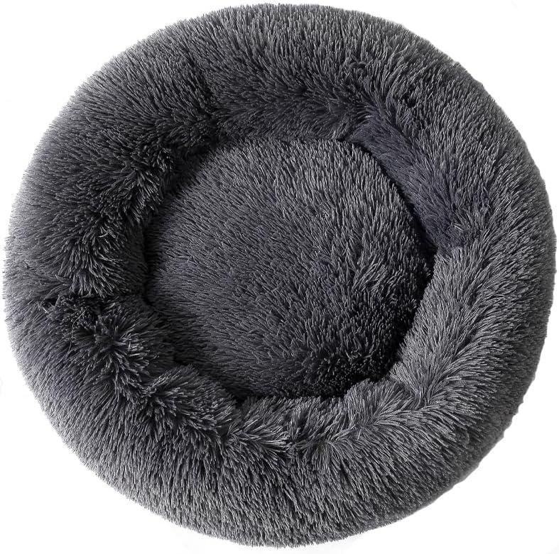 Donut Dog Bed Cat Bed Fluffy Calming Pet Bed Dog Round Bed Cat Round Bed Warm Kitten Nest Ideal for 3Kg Pet, Small, Dark Light