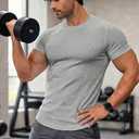 JMIERR Mens Short Sleeve T Shirt Summer Muscle Slim Fitted Crewneck Longline Tees Shirts for Gym Workout (Gray, XXXL)