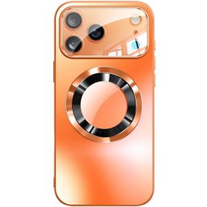 Magnetic Series Design for iPhone 16 Pro Max Case,[Compatible with MagSafe][Military Drop&Full Camera Lens Protector] Large Window Logo View Dust-Proof Matte Shockproof Cover,Orange