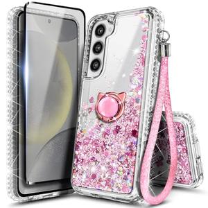 NGB Designed for Samsung Galaxy S23 Case, Rose Gold | Glitter Liquid Sparkle Cute Cover for Women Girls Kids | with Screen Protector & Ring Holder & Wrist Strap Lanyard