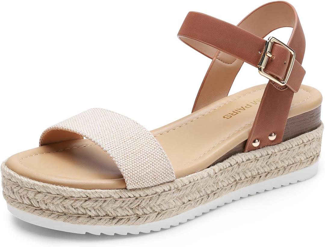 DREAM PAIRS Women's Platform Espadrilles Wedge Sandals, Comfortable Open Toe One Band Sandals for Women Dressy Casual Summer, Size 6