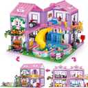 Pink Girls Summer Villa Friends Building Block Set, Compatible with Lego Friends, Educational 3 in 1 Construction Toy with Pool, Slide, Monkey and Swing for Kids Age 6 8 12 and Up, 1026PCS