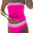 Beachsissi Women's Bandeau Swimsuits Strapless Tummy Control Color Block Tankini Sets (L)