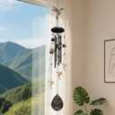 Hummingbird Wind Chimes Outdoor Durable Black Metal Windchimes Garden Patio Decor Hummingbirds Gifts for Women/Men, Garden/Yard Decor, Memorial/Birthday Gifts for Grandma/Mom, Birds Chimes for Outside