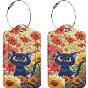 4 x Luggage Tags for Suitcases Funny Leather Carnival Cruise Luggage Tags Cute Travel Name Tags for Cruise Ships Travel Essentials 2 Pack (Flower and Cat)