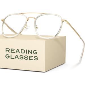 CCVOO Iconic Aviator Reading Glasses - Premium Readers in Gold/Black - UV & Blue Light Blocking Lenses