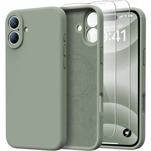 2 x for iPhone 16 Case with 2 Screen Protectors - Compatible with Magsafe - Upgraded Camera Protection - Liquid Silicone Protective Phone Case for Men, Women,Girls - Porcelain Blue