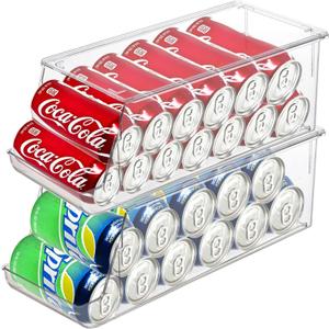 2 Pack Soda Can Organizer for Refrigerator Stackable Can Holder Dispenser with Lid for Fridge Rack Freezer, Clear Storage Bins-Holds 12 Cans Each (Clear)