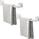 2-Pack 12-Inch Self-Adhesive Towel Bar, Slippers Bar, Hand Towel Hanger and Short Plastic Wall Mount Rack for Kitchen, Bathroom, and Laundry Room