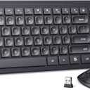 Wireless Keyboard and Mouse Comb, VEILZOR 2.4G Ultra-Slim USB Keyboard Mouse Set, Water-Dropping Keycaps, 12 Shortcuts, Wireless Keyboard for PC Laptop Windows XP/7/8/10, Vista, Mac, Pink (Black)