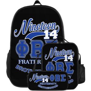 Lightweight Fraternity Backpack Gift Set Paraphernalia Durable 600D Oxford Backpack with Lunch Bag Pencil Case (Blue, One Size)