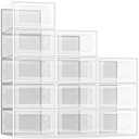 SEE SPRING 12 Pack Shoe Storage Box, Clear Plastic Stackable Shoe Organizer for Closet, Space Saving Foldable Shoe Rack Sneaker Container Bin Holder