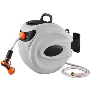 Retractable Hose Reel Wall Mount 65FT 5/8" with 180 Swivel, Heavy Duty No-Kink Garden Water Hose Reel