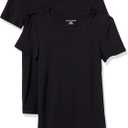 Amazon Essentials Women's Slim-Fit Short-Sleeve Crewneck T-Shirt, Pack of 2 (Large, Black)
