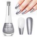 Silver Metallic Nail Polish Quick Dry Mirror Nail Polish Non Gel High Glossy Nail Lacquer Air Dry Chrome Nails Polishes Oil-based Holo Fingernail and Toenail