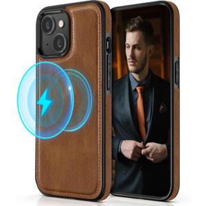 LOHASIC Compatible with iPhone 14 Case, 2022 Luxury Elegant Leather [Compatible with Mag-Safe] Full Body Protective Back Cover Magnetic Cases for iPhone 14 6.1 inch - Brown