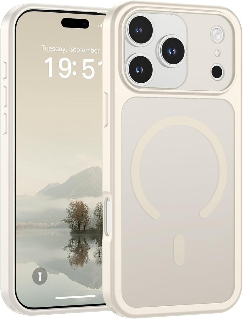 SUPFINE Magnetic for iPhone 17 Pro Max Case (Compatible with MagSafe)(Military Grade Drop Protection)(Camera Protection) Translucent Matte Shockproof Phone Cover 2025,Antique White