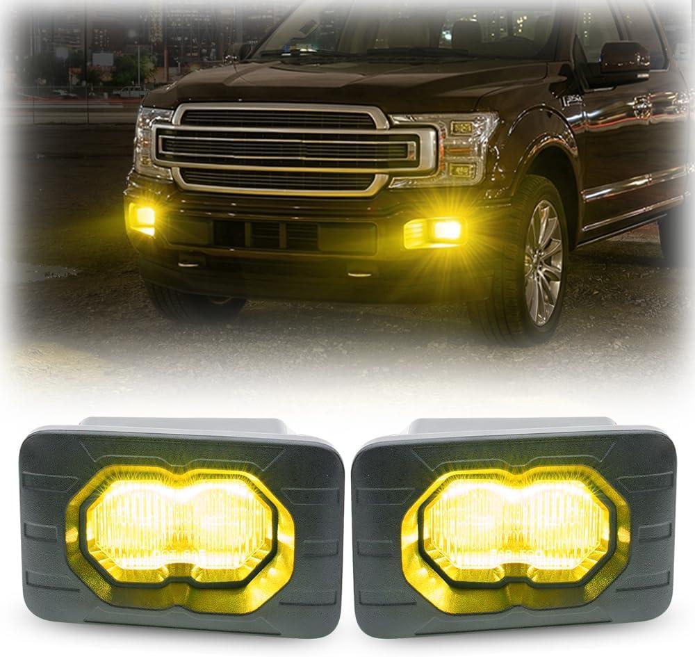 NJSBYL F150 LED Fog Light for 2017 2018 2019 2020 2021 2022 2023 Ford F250 F350 F450 F550 Super Duty Front Bumper Fog Light Led Lamps 4inch Foglight Assembly Driving Lights Kit Amber FL3Z15201B
