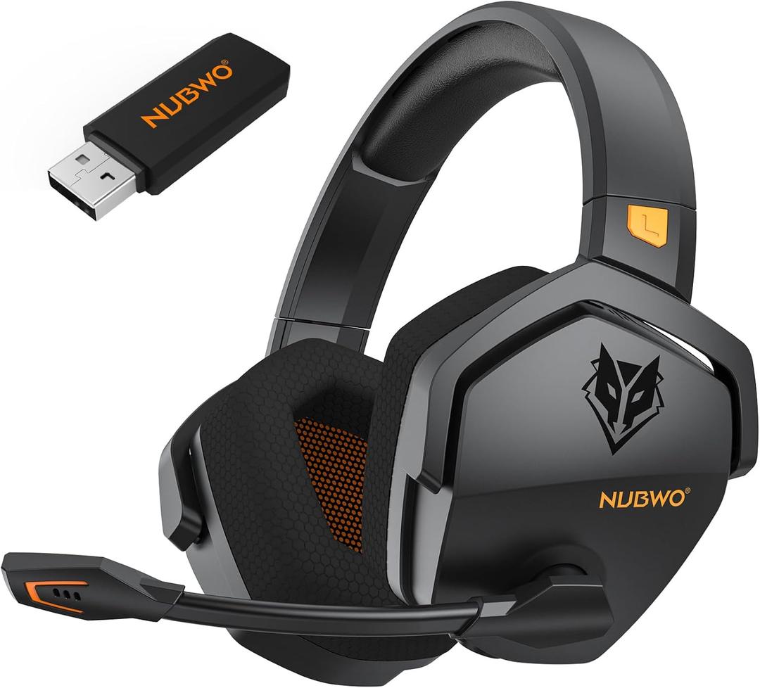 NUBWO G06 Dual Wireless Gaming Headset with Microphone for PS5, PS4, PC - 23ms Low Latency Audio - 100-Hour of Playtime - 50mm Drivers (Black-Orange)