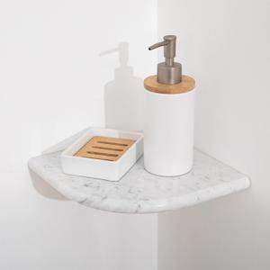 Marble Corner Shower Shelf, 9 Inch Big Carrara White Marble Corner Shelf for Bathroom Shower Decor, Wall Mounted, Polished, 1 Pcs, 9"x9"-c