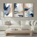 Large Blue Abstract Wall Art Framed Modern Artwork Neutral Wall Decor for Living Room Bedroom Office 16x24 Inch Set of 3