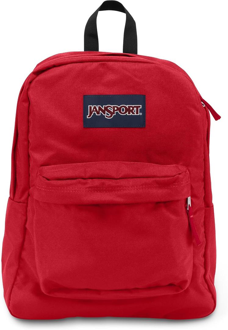 JanSport SuperBreak One Backpacks - Durable, Lightweight Bookbag with 1 Main Compartment, Front Utility Pocket with Built-in Organizer - Premium Backpack, Red Tape, One Size