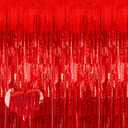4 Pack 3.2Ft x 8.2Ft Red Fringe Curtain Backdrop, Sparkle Metallic Tinsel Foil Fringe Streamers Background for Photo Booth Birthday Wedding Baby Shower Halloween Christmas Party Decorations