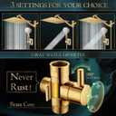 Shower Head,12'' Rain Shower Head with 11'' Adjustable Extension Arm and 5 Settings High Pressure Handheld Shower Head Combo,Powerful Shower Spray Against Low Pressure Water-Brushed Gold