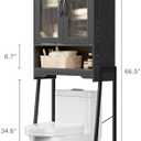 Over The Toilet Storage Cabinet with Tempered Glass Doors & Adjustable Shelf, Bathroom Organizer with Metal Stand Space Saver Over Toilet , Tall Freestanding Shelf/Rack for Bathroom, Black