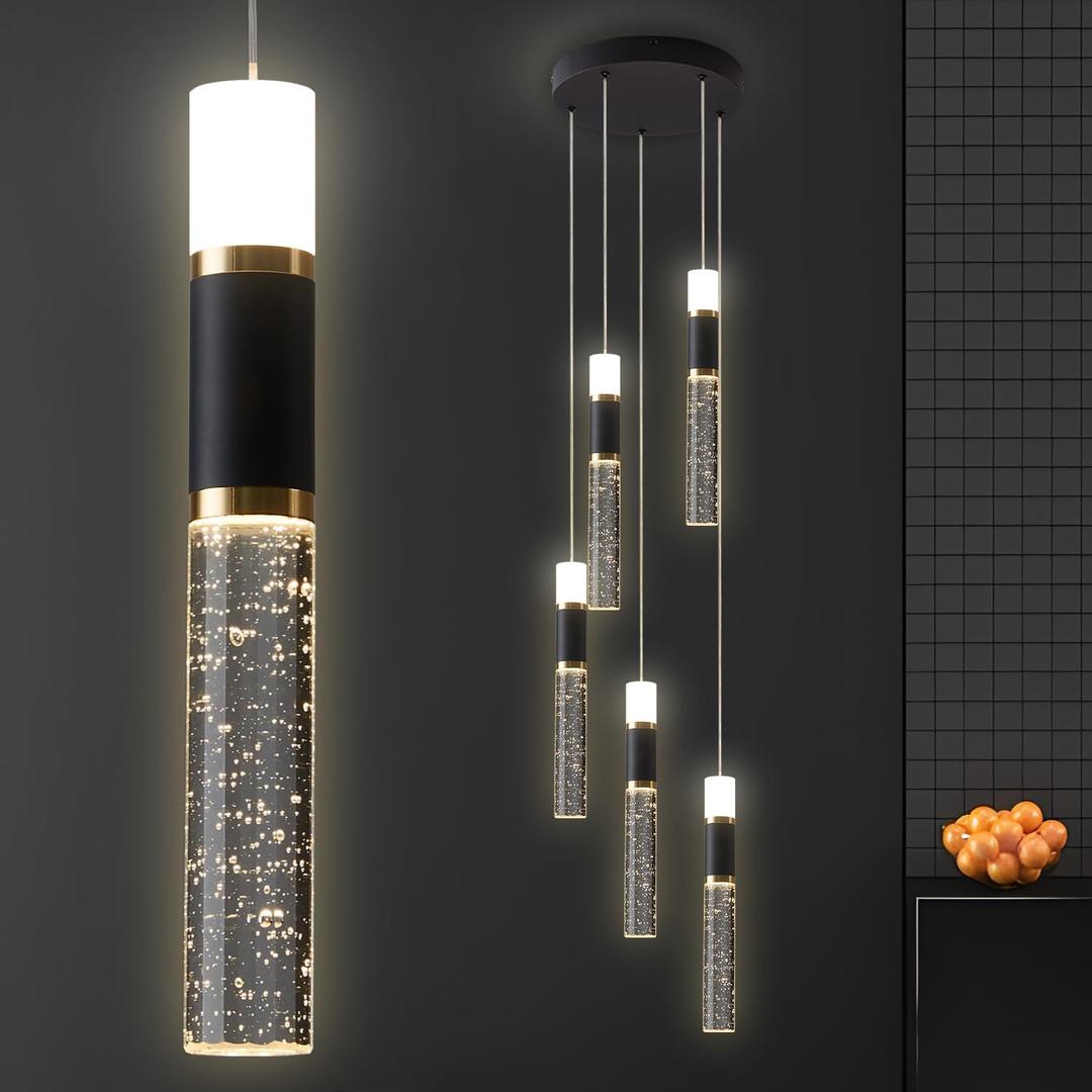 Pendant Light Fixtures, 5-Light Pendant Lights Kitchen Island,Modern Led Pendant Light Kitchen Island Lighting Dimmable with Remote,3000K-6500K Black and Gold Modern Chandelier for Dining Room Pendant Light Fixtures, 5-Light Pendant Lights Kitchen Island,Modern Led Pendant Light Kitchen Island Lighting Dimmable with Remote,3000K-6500K Black and Gold Modern Chandelier for Dining Room