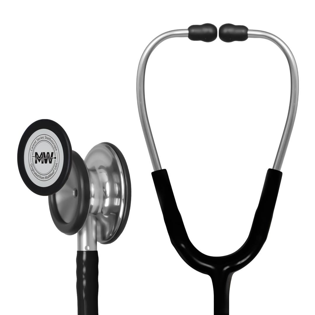 MaiWieel-Classic Monitoring Stethoscope Professional Dual Head Black Stethoscopes For Nurse,Doctor,Vet,Home Medical,EMT,Double-Sided Stainless Chestpiece,Flexible Tubing & Soft Sealing Eartips(Black)