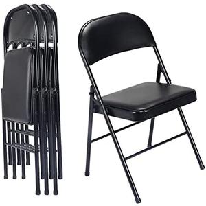 Black Folding Chairs with Padded Seats for Outdoor & Indoor, Portable Stackable Commercial Seat with Steel Frame for Events Office Wedding Party, 330lbs Capacity, 1 Pack