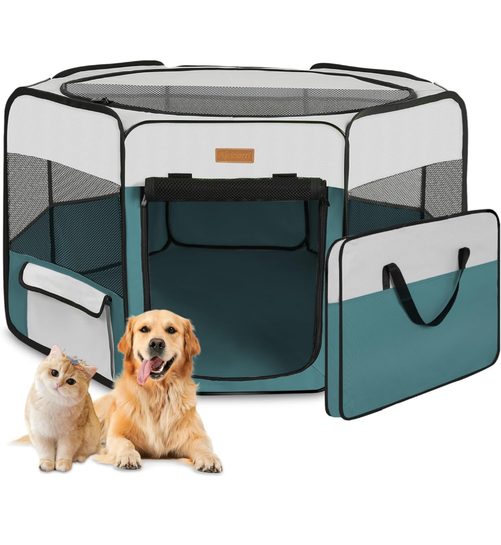 Dog Playpen, Portable Pet Play Pen for Cat, Puppies, Rabbits, Chickens, Foldable Large-Capacity Pet Tent for Indoor/Outdoor Travel Camping Blue 38" Width 22" Height