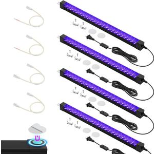 365NM UV Black Light Bar, 18W LED Blacklight Strip, 16inch Linkable UV Blacklights with Switch for Uranium Glass & Mineral Display, Glow Party, Halloween,4 Pack