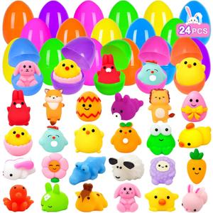 24 Pack Easter Eggs Filled Mochi Squishies, Easter Egg Fillers Stress Relief Toys for Kids Boys Girls Easter Hunt Filling Treats Basket Stuffers Party Favors