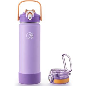 GOSWAG Insulated Water Bottle 24 oz, Stainless Steel Water Bottles with 2 Lids and Silicone Sleeve for School and Work, Double-Wall Vacuum Insulation (Matte Lilac)